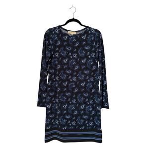 Michael Michael Kors Dress Size S Blue Black Paisley Shift Long Sleeve Stretch